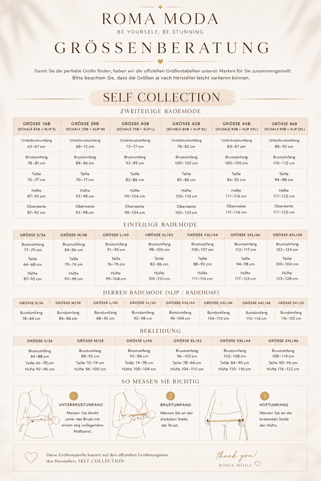 Größenberatung Self Collection